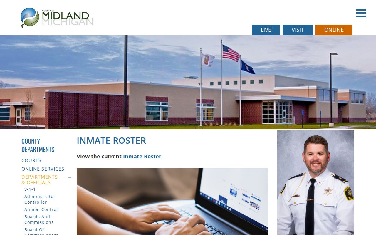 Midland County official jail page linking to the current inmate roster