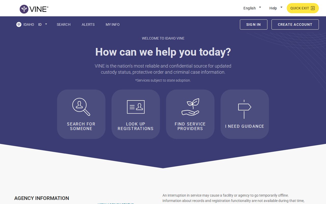 VINELink Michigan custody search screen