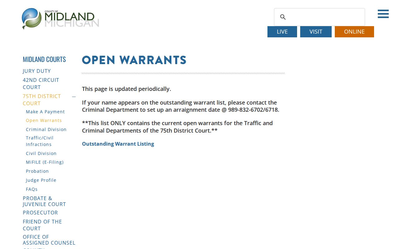 75th District Court open warrants page